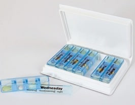 Weekly pill organisers like this Medimemo are a great way of remembering to take your meds.